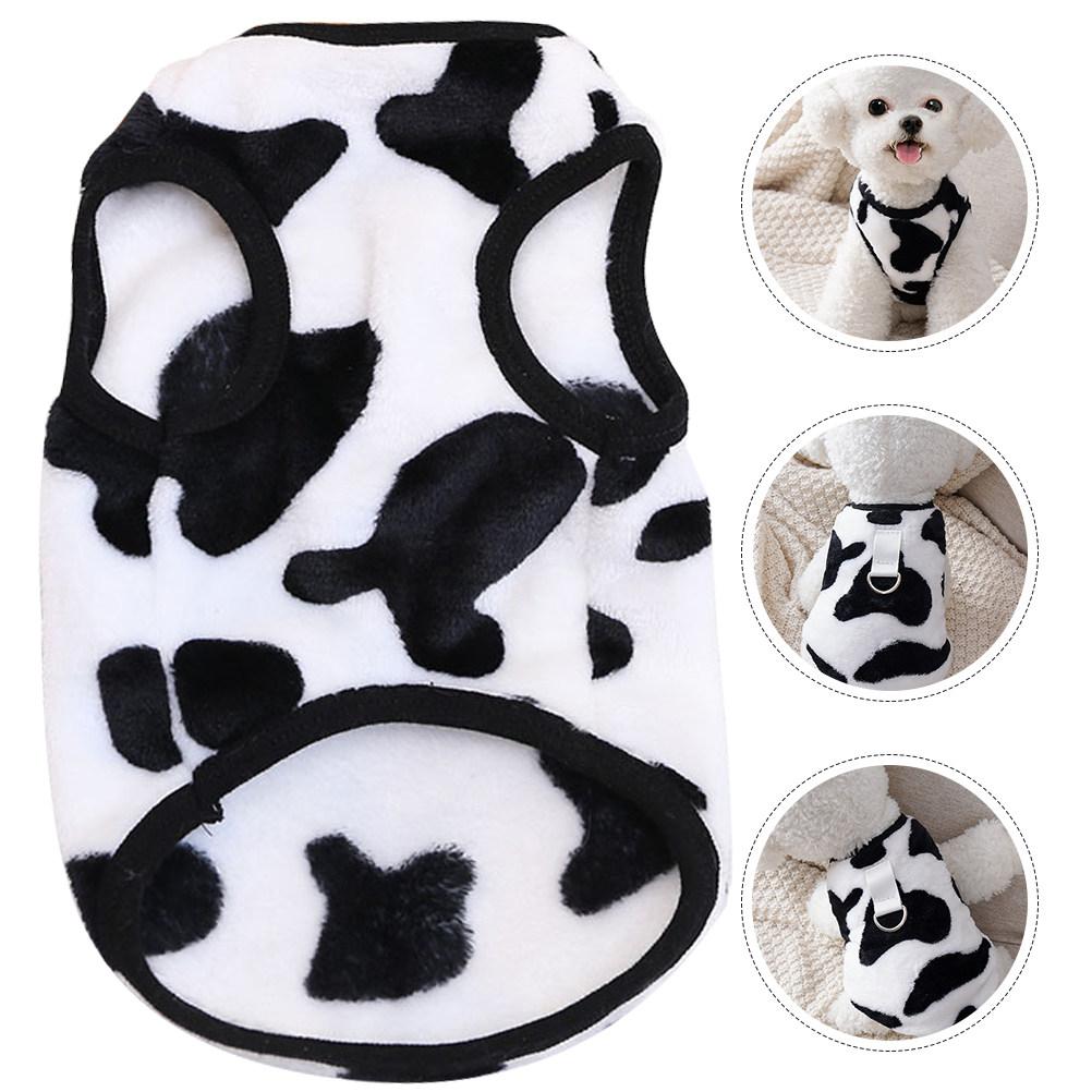 Pet Warm Vest Coral Fleece Dog Clothes Cow Prints Adorable Winter Dog Cat Costume Soft Comfortable Outdoor Wear