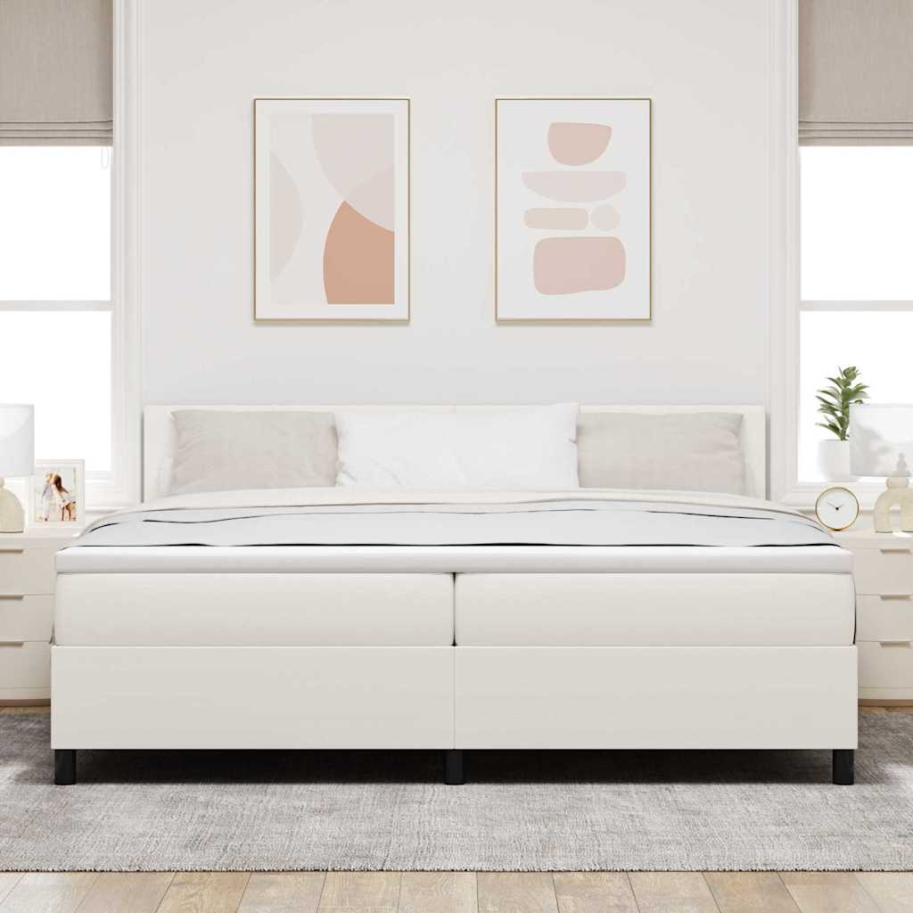 LED Box Spring Bed in Cream and White 200 x 200 cm Cord Fabric