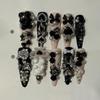 10Pcs Black Sweet Press On Nails Pink Diamond Pearl Heart Bow Cat Claw Long Stiletto False Nails