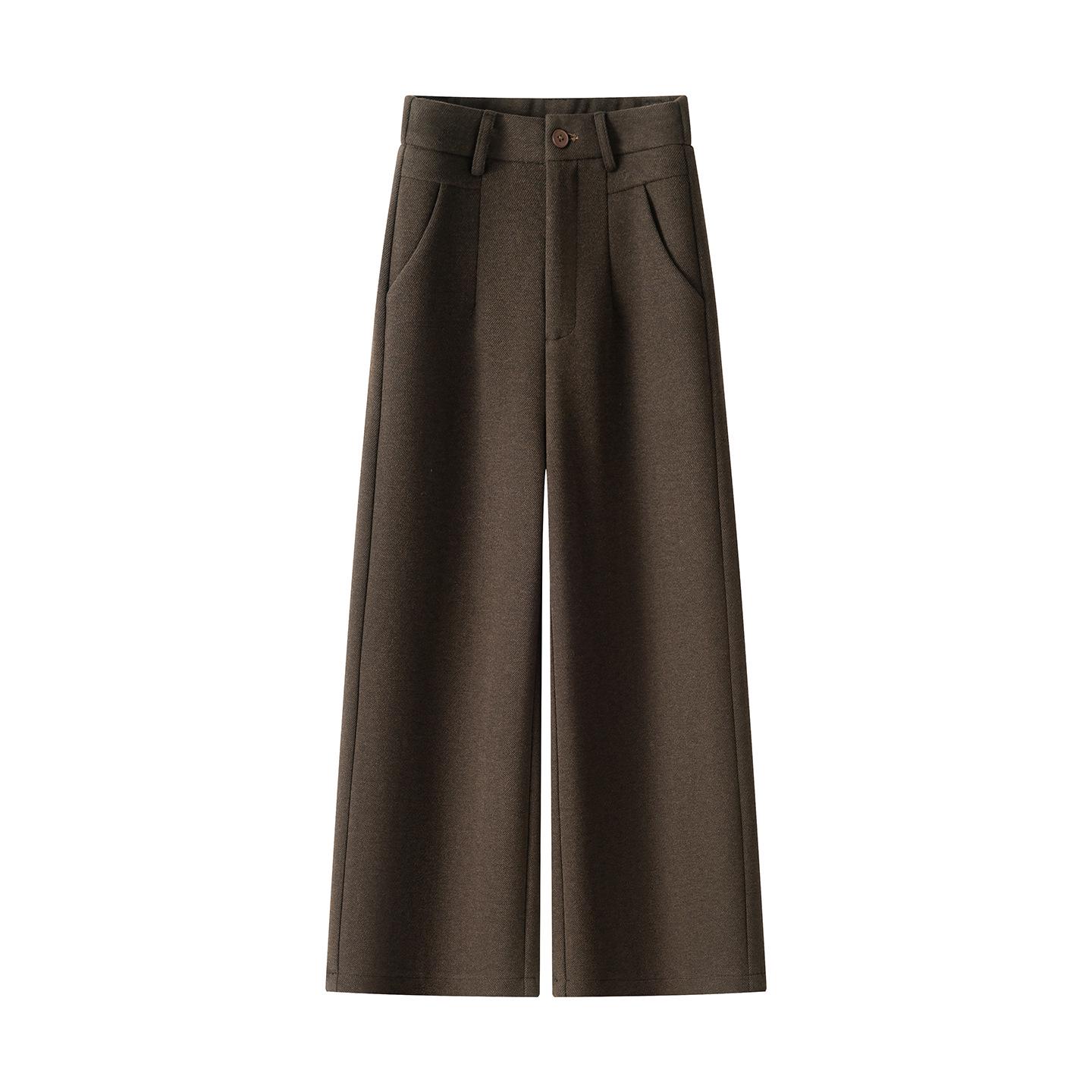 

High Waist Slimming Wool Blend Trousers for Women - Autumn/Winter 2025 27/M (95-105 jin) коричневый