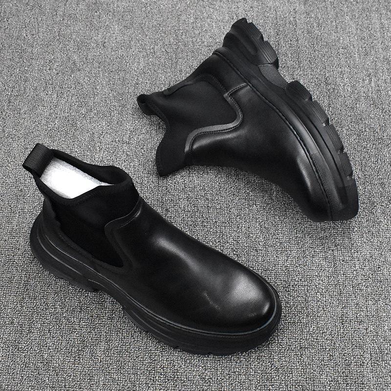 Moda uomo stile britannico punk abito da festa stivali con plateau stivali alla caviglia da cowboy scarpe in pelle originali marea nera chelsea botas mans