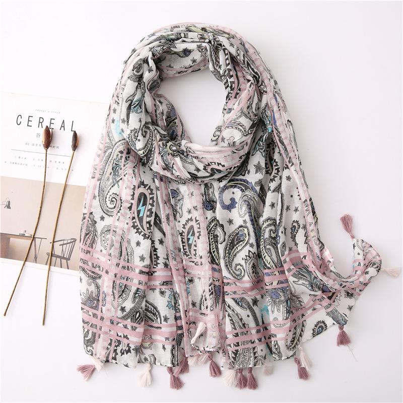 Autumn Fashion Aztec Ethnic Floral Tassel Viscose Shawl Scarf Lady Luxury Print Soft Thin Pashmina Stole Bufandas Muslim Hiajb