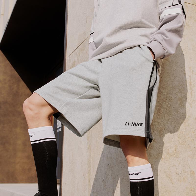 Li Ning Sports Fashion Series New Fun Retro Comfortable Soft Letter Embroidery Knitted Casual Shorts Men Shorts Flower-Gray Light-Smoke-Gray AKSU615-5
