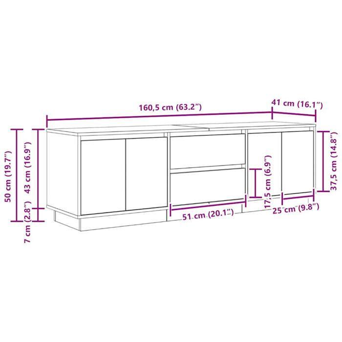 VidaXL Meuble TV avec lumières LED chêne sonoma 160,5x41x50 cm, support TV, meuble télé, meuble multimédia, banc TV, meuble 3328428