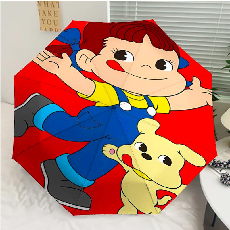 Peko Chan Print Automatic Umbrella, 8 Rib Iron Frame, Plastic Handle, Suitable for Outdoor Travel &Daily , Ideal Gift