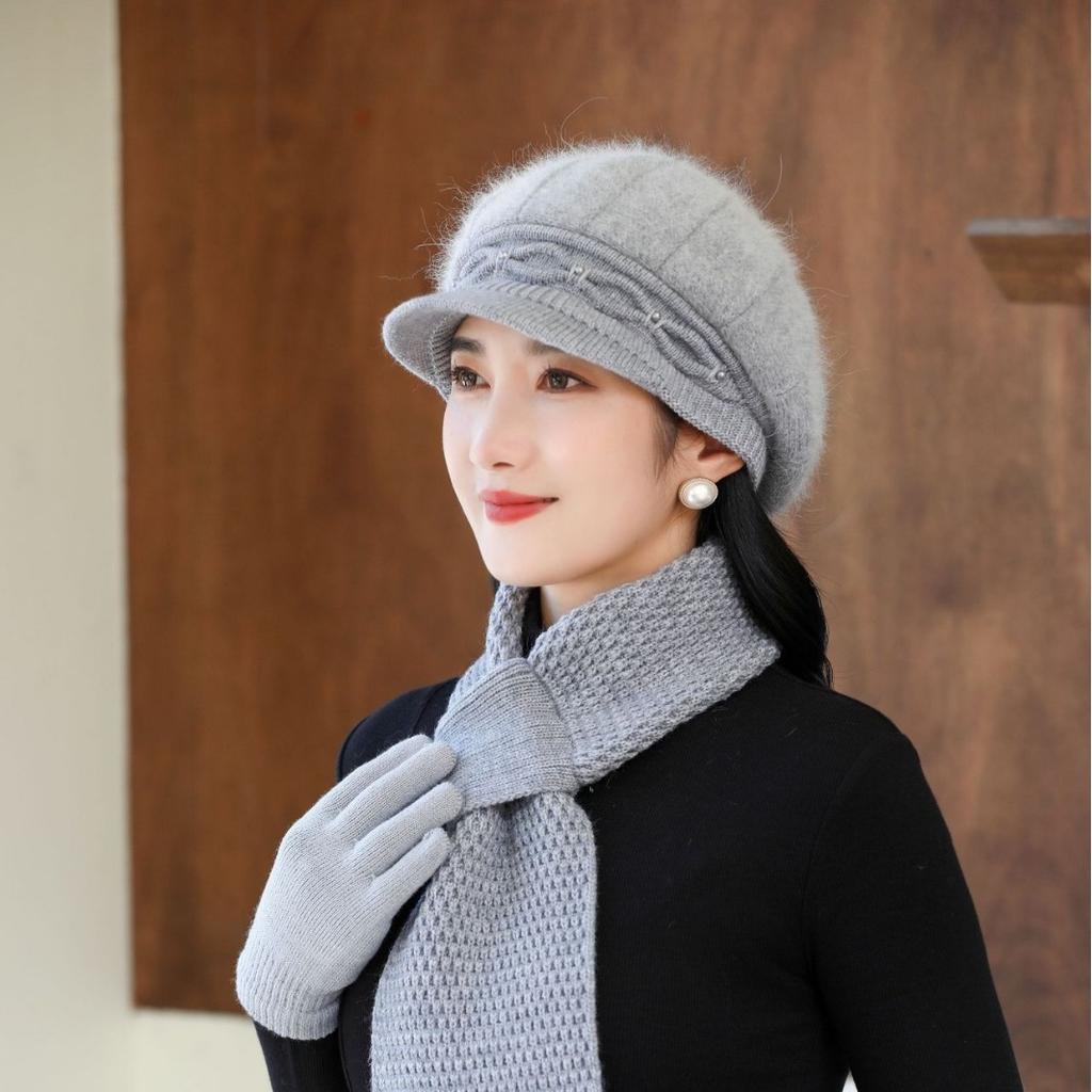 Autumn and Winter Women Wool Knitted Hat Winter Fashionable and Fashionable Thick Warm Wool Hat Rabbit Hair