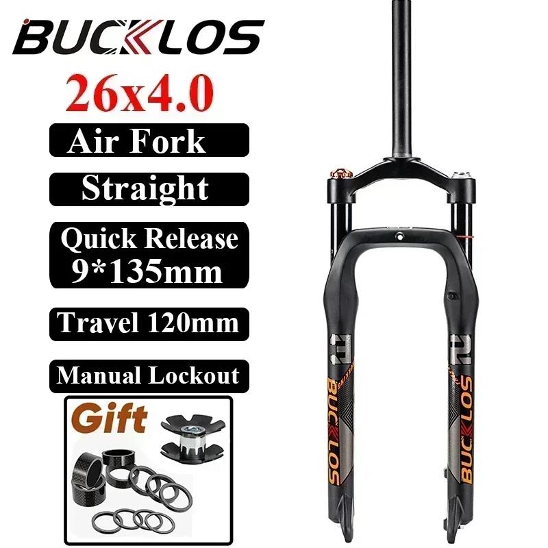 BUCKLOS Fat Bike Fork 26inch 4.0   Tire Mountain Bike Air Suspension Fork 9*135mm Quick Release Snow Bike Fork Bicycle Parts B706-Black Tube