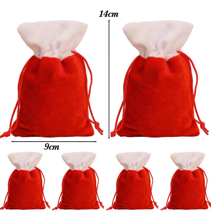 

Velvet Goodie Bags with String Red Velvet Fabric Soft Candy Bag Christmas Tree Hanging Gifts Pouch Jewelry Storage Party Favor 9x14cm&1PC