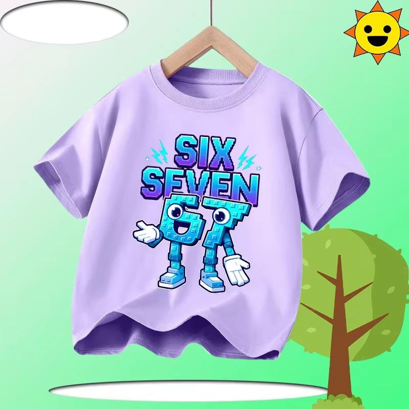 Kids Purple SIX SEVEN 67 Fire Lightning Graphic TShirt Soft Cotton Game Tee for Boys  Girlsdf0173