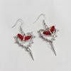 Gothic Punk Sliver Color Moth Red Wings Hollowed-out Thorny Heart Shape Rivet Pendant  for Women Trendy Jewelry Accessories Gift