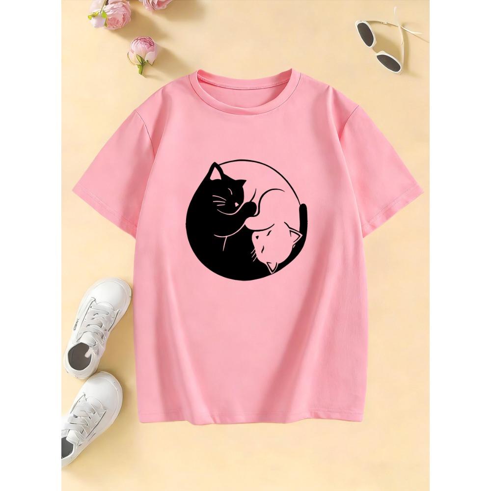 Cute Cat Graphic Kids Tshirts Summer Short Sleeve Tees Cartoon Animal Boys Girls Clothes Kawaii Kitten Tops Y2K Children T-shirt