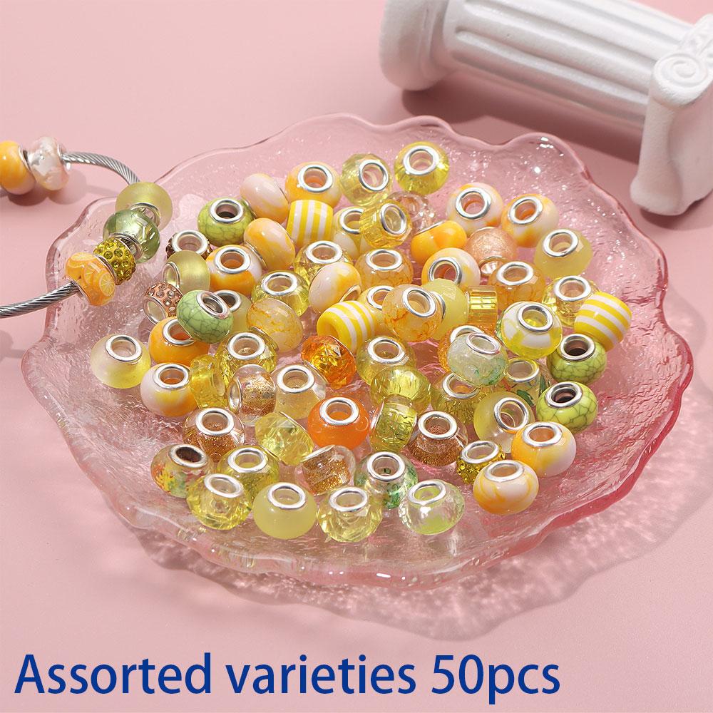 30/50/100pcs Various European Style Macroporous Resin Spacer Beads, Yellow Light Colored Beads, Craft Beads, DIY Bracelet Jewelry Making