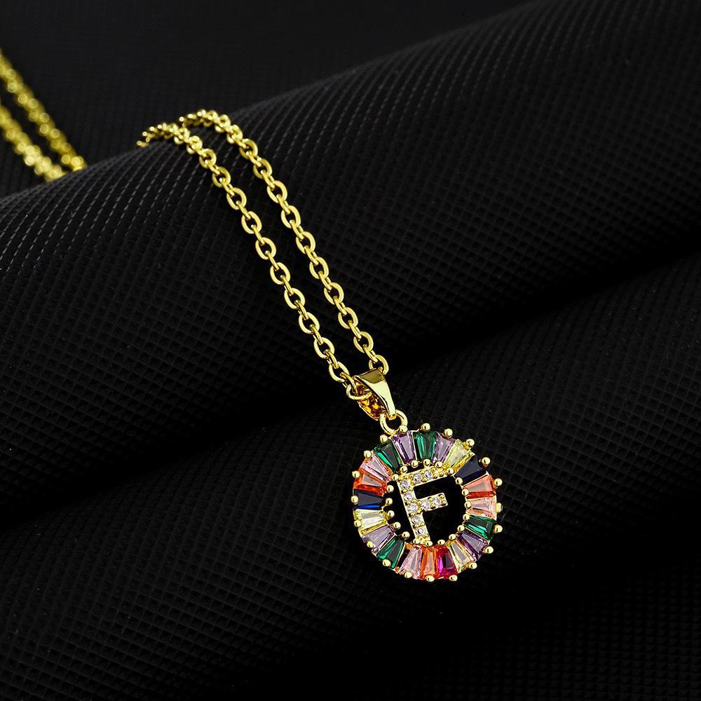 Xiyin Multicolor Zircon Copper Clavicle Chain Necklace with 26 Initial Pendants for Women