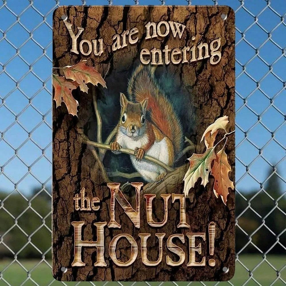 Vintage Tin Sign Squirrel Nut House Metal Art Wall Decor Home