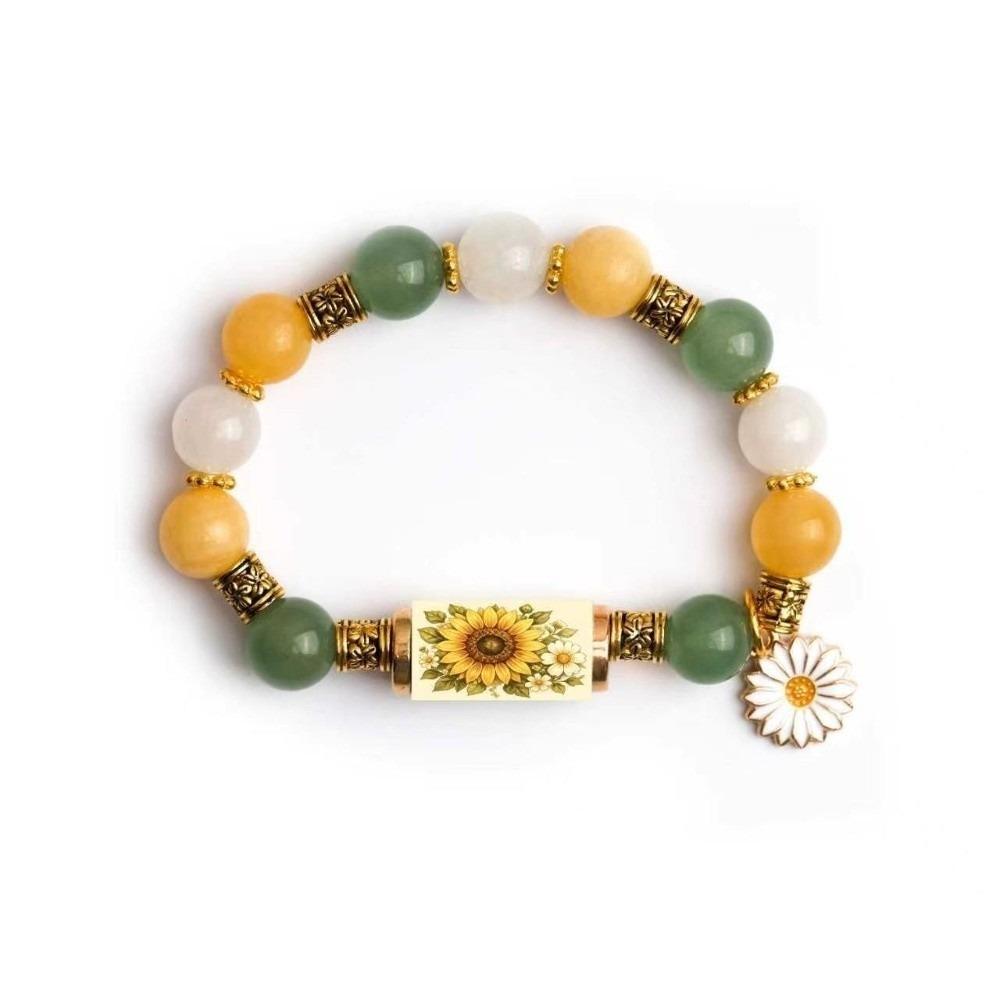 Stainless Steel Beaded Stretch Bracelet Sunflower Bee Pendant Hand Chain Charm Bracelet Garden
