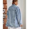 Women Casual Oversize Denim Jackets Mid Long Vintage Ripped Jean Coats