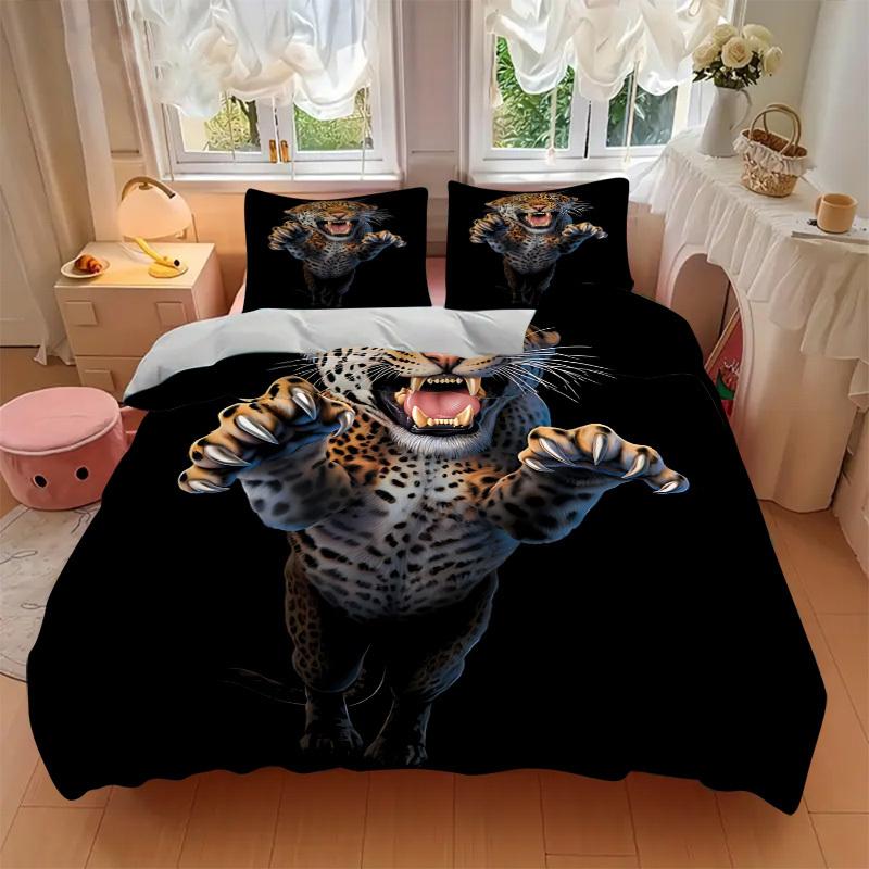3pcs Leopard Print Duvet Cover Set, Cover For Bedroom Guest Room (1 Duvet Cover + 2 Pillowcase, Without Quilt),  yy250922118