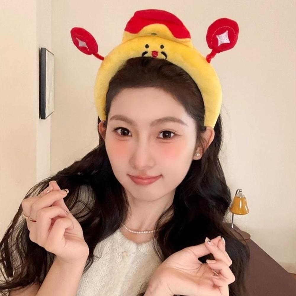 God of Wealth New Year Plush Headband Cartoon Face Washing Hair Hoop Funny Hair Hoop  Children