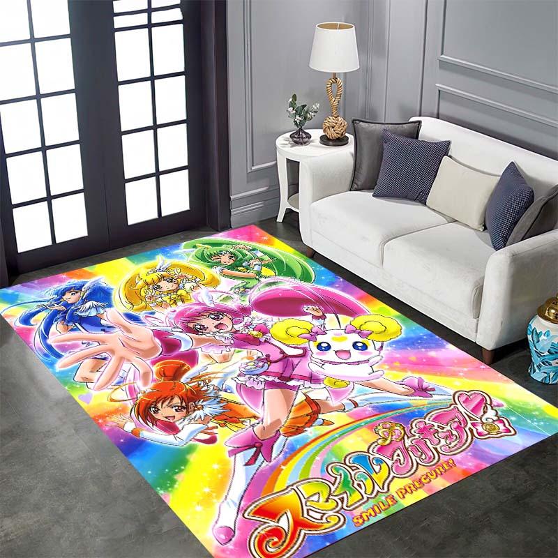 Pretty Cure Cartoon Rugs Are Suitable for Home Décor In Areas Such As Game Rooms, Bedrooms, Living Rooms, and Sofa Areas.