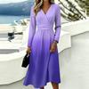 Women's Gradient Print Long Sleeve V-Neck Dress with Pockets Casual Fashionable