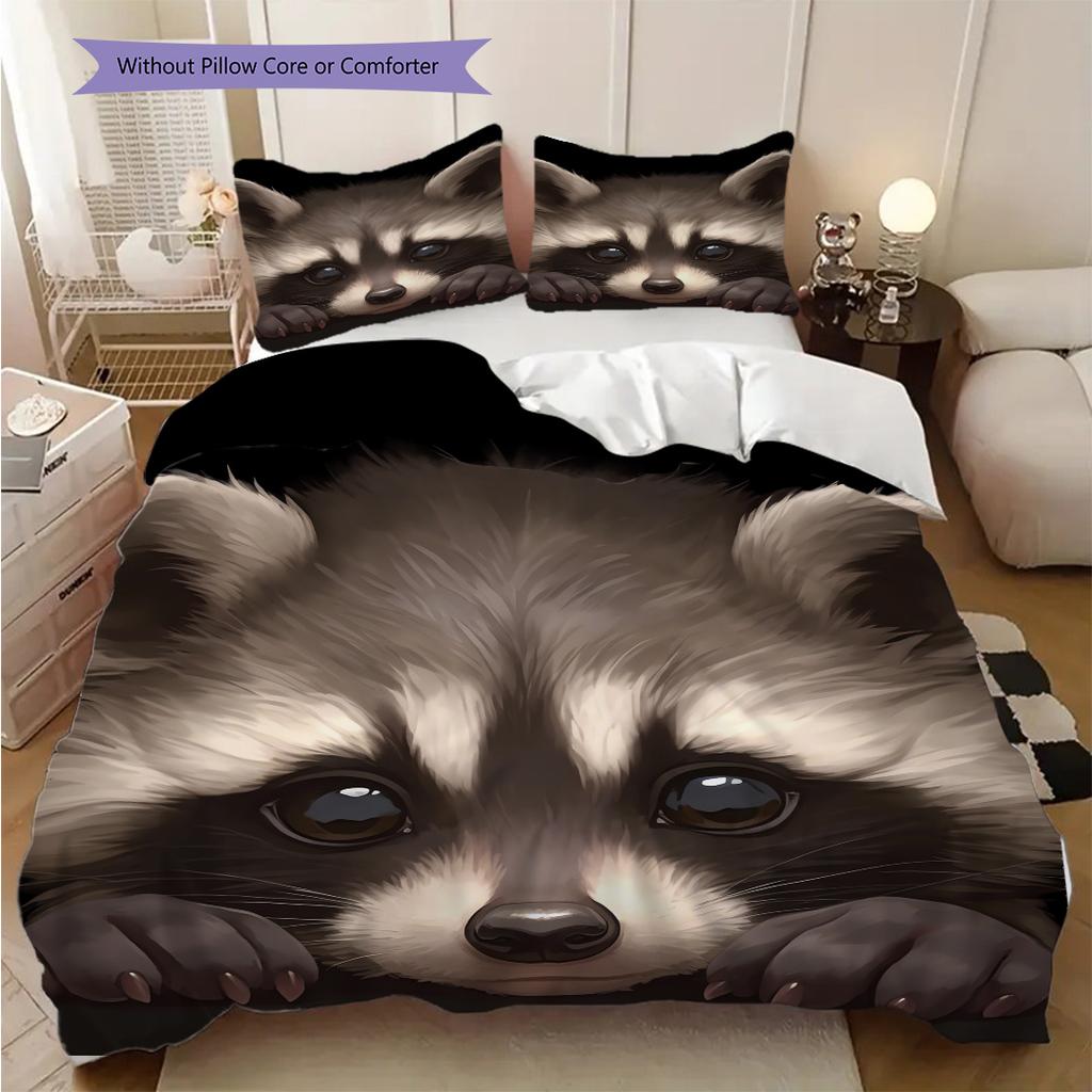Magic Raccoon Pattern Bedding Quilt Set Quilt Cover Pillowcase Home Decoration Birthday Gift (1 * duvet cover + 2 * pillowcase, without core)