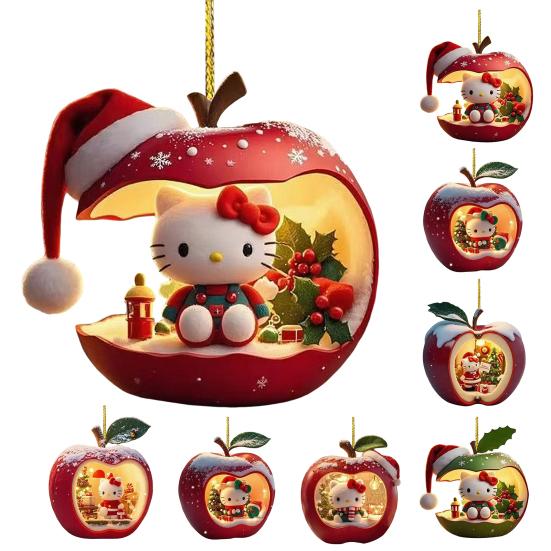 Christmas Ornament Cartoon Anime Cat In Red Fruit Christmas Tree Ornament 2D Acrylic Hanging Pendant for Holiday Home Decor