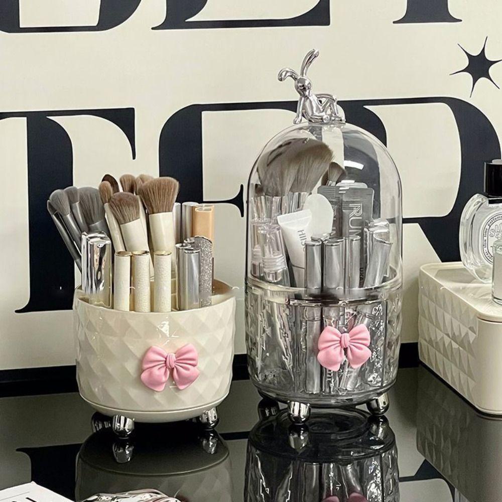 with Lid Cosmetic Tools Organizer Dustproof Spinning Brush Storage  Vanity Bathroom