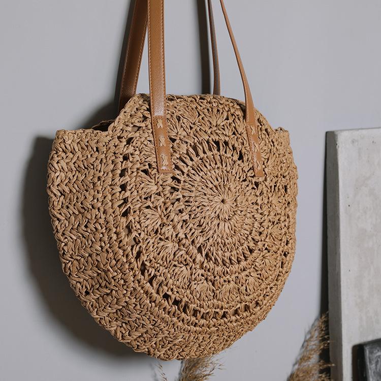 Retro Round Straw Bag Summer Niche Vacation Woven Hollow Ethnic Style Shoulder Beach Bag