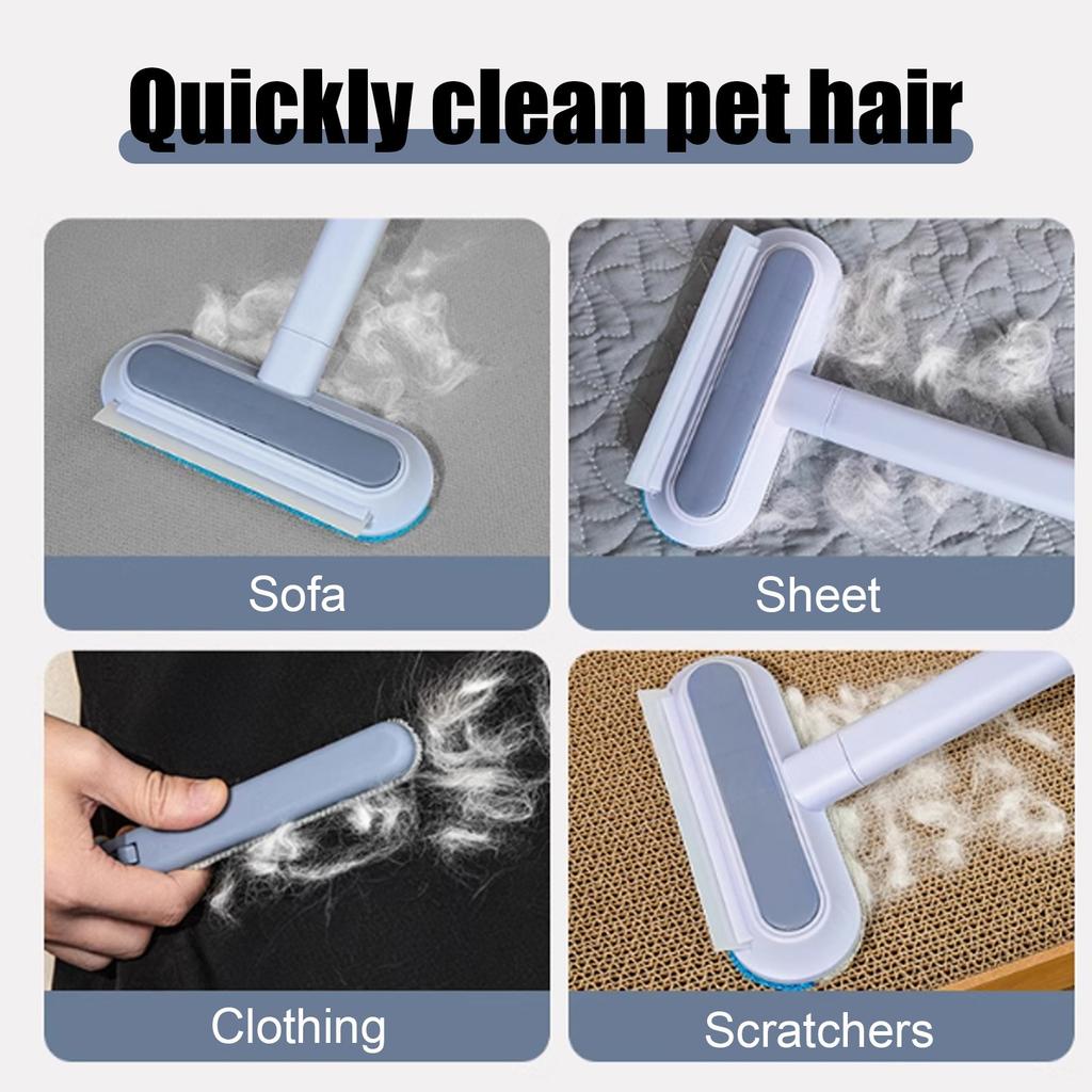 Pet Hair Remover 4 In 1 - Reusable Long Handle Dog Hair Remover Brush, Washable Fluff Cleaner For Dog And Cat Hair, Gentle Furniture Cleaning