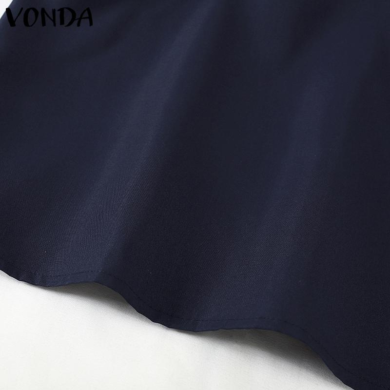 VONDA Women Summer Lapel Short Sleeve Ruffled Contrast Blouses