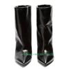 Fashion Black PU Mid Boots Spike Heels Pointed Toe Women Boots Slip On Loose Short Boots 2025 Spring Autumn Fashion Women Shoes Boots