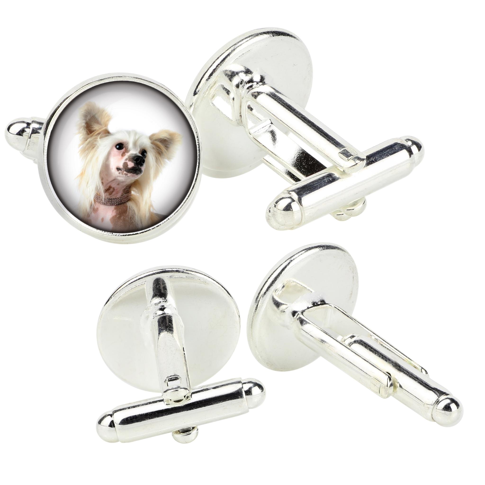 

Chinese Crested Dog, Puff - cufflinks in a box, handmade jewelry, product of the Art-Dog brand срібний