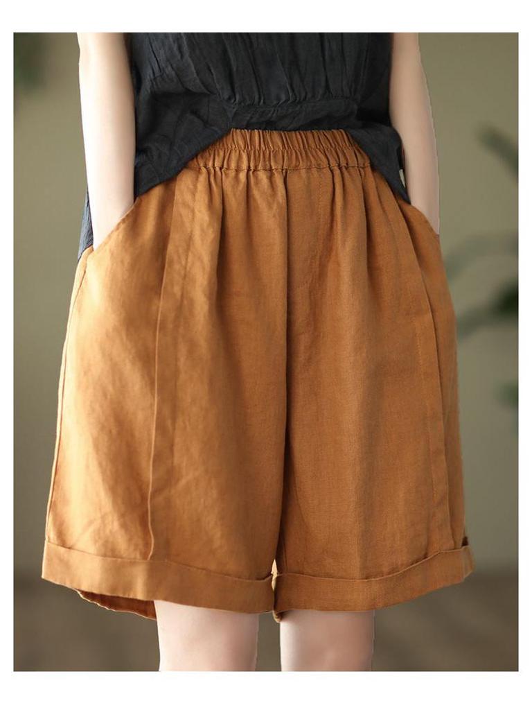 Women's High-Waist Elastic Linen Wide-Leg Shorts – Summer Lightweight, Loose, and All-Match