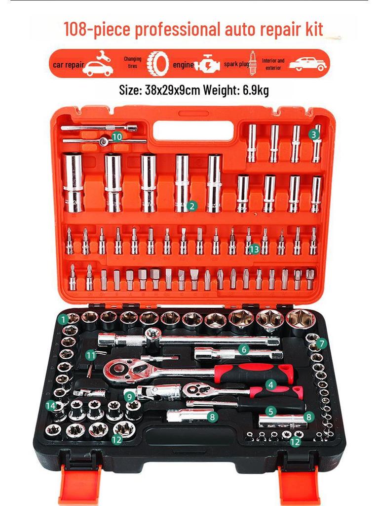 108-Piece Socket and Wrench Set for Auto Repair