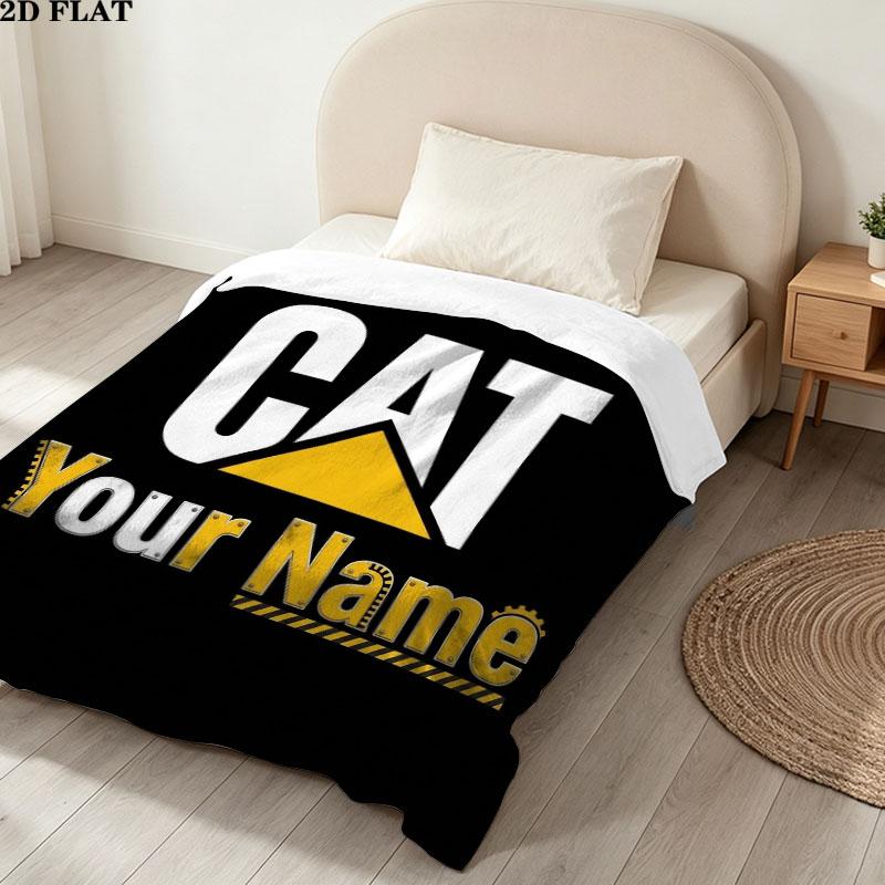 1PC Cat Construction Gear Custom Name Patterned Flannel Blanket Suitable For All Seasons for Home Decor Warmth and Comfort Gifts Holiday Gift