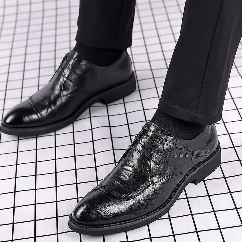 Fashion Handcrafted Mens Oxford Shoes Genuine Calfskin Leather Brogue Dress Shoes Classic Business Formal Shoes Man 2025