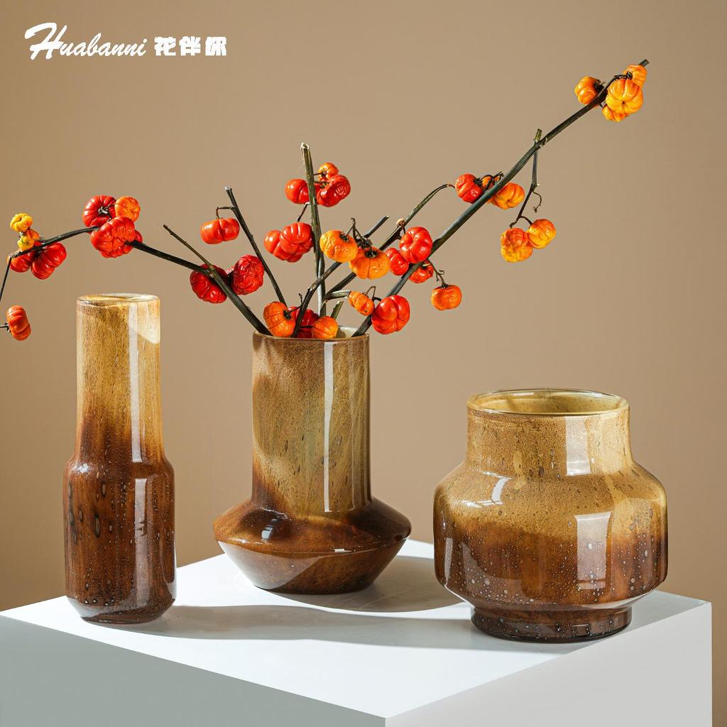 Latte Gradient Handmade Vintage Flower Vase for Light Luxury Living Room Decor