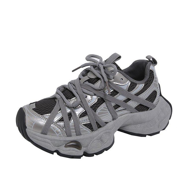 Soft Leather Version~ 4CM Shock-absorbing Thick-soled Mesh Women's Spring and Summer 2025 New Light Sports Couple Dad Shoes