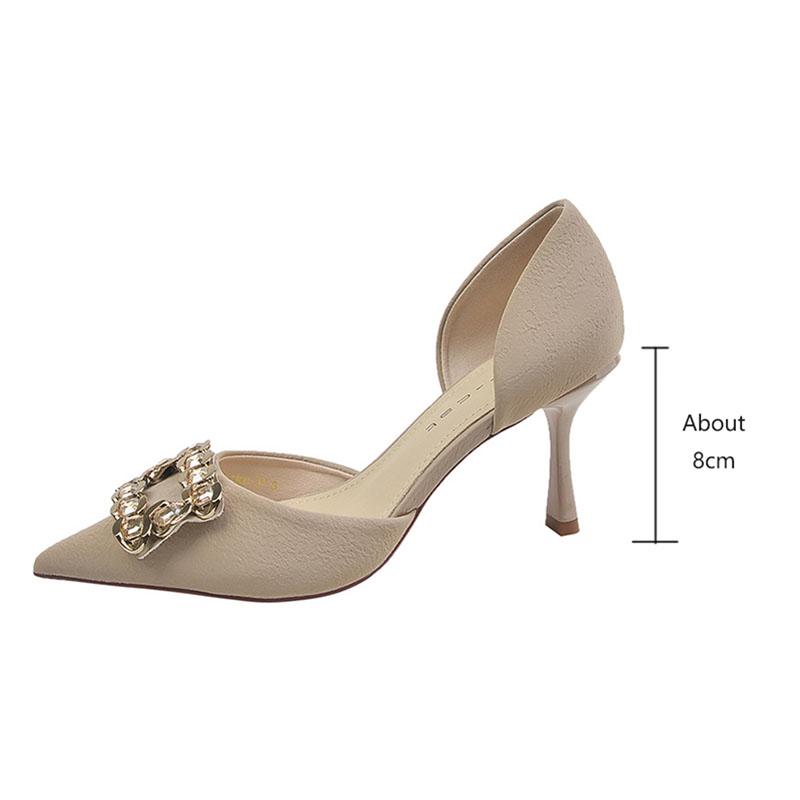 Fashion Comemore Black Rhinestone High Heels Spring Autumn New Women's Shoes Temperament Pumps Square Buckle 8cm Stiletto Heels Women