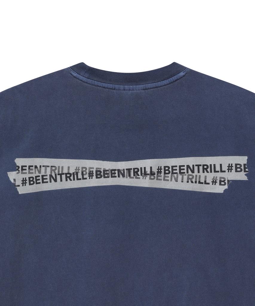 BEENTRILL Vintage Masking Taping Dyed Short Sleeve T-Shirt (Navy)