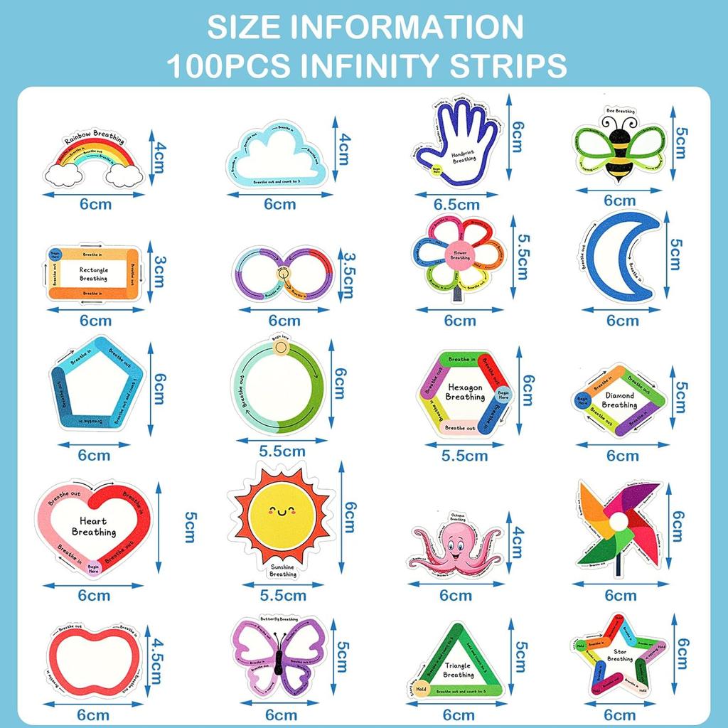 Crtiin 100 Pcs Sensory Strips Anxiety Calm Mindfulness Stickers Fidget Stress Breathing Sensory Sticker Different Textures Rough Tactile Tape for