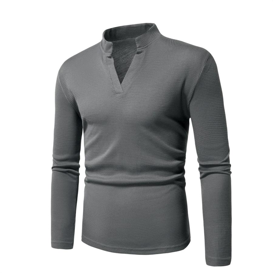 

Fashion Waffle T Shirt Men 2026 Autumn New Slim Fit Long Sleeve Henley Tshirt Men Streetwear Casual Solid Color T-Shirt S темно серый