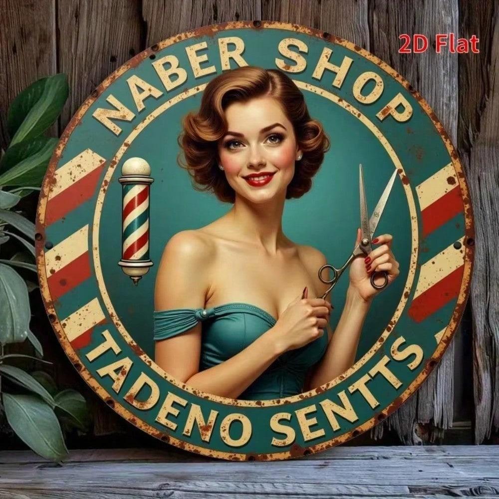 Round Retro Barbershop Metal Wall Art Sign, Vintage Decor for Home Bedroom Garden, Durable Metal Material Easy Installation