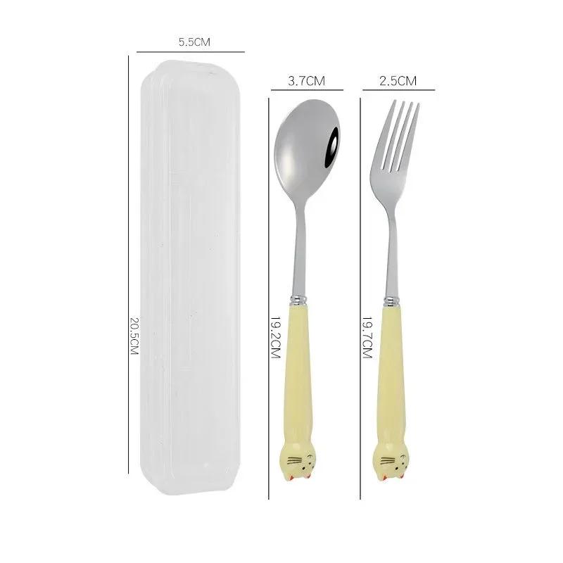 Cute Cartoon Travel Tableware with Case Portable Utensils Cutlery Set Reusable Flatware Silverware Include Fork Spoon with Case
