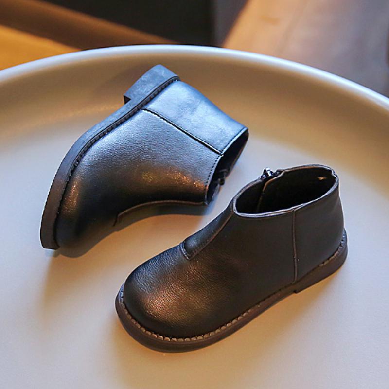 Children Princess Short Boots Fashion Winter Causal Black Boots for Girl PU Leather Warm Plush Kid Cotton Boots School Versatile