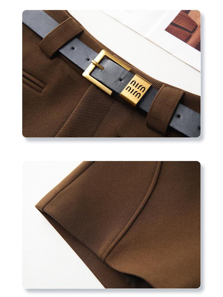 Women's 2024 High-Waist Khaki Wide-Leg Pants & A-line Shorts Set for Autumn/Winter