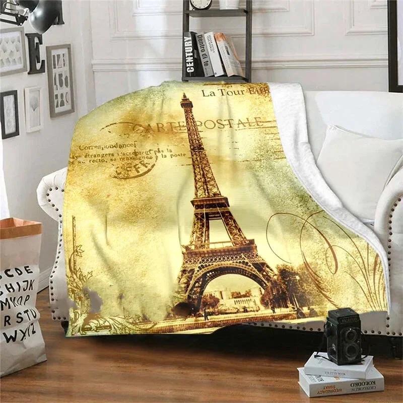 Eiffel Tower Retro Style Flannel Plush Throw Blanket Creative Soft Warm Lightweight Home Sofa Bed Decor Office Travel Gifts