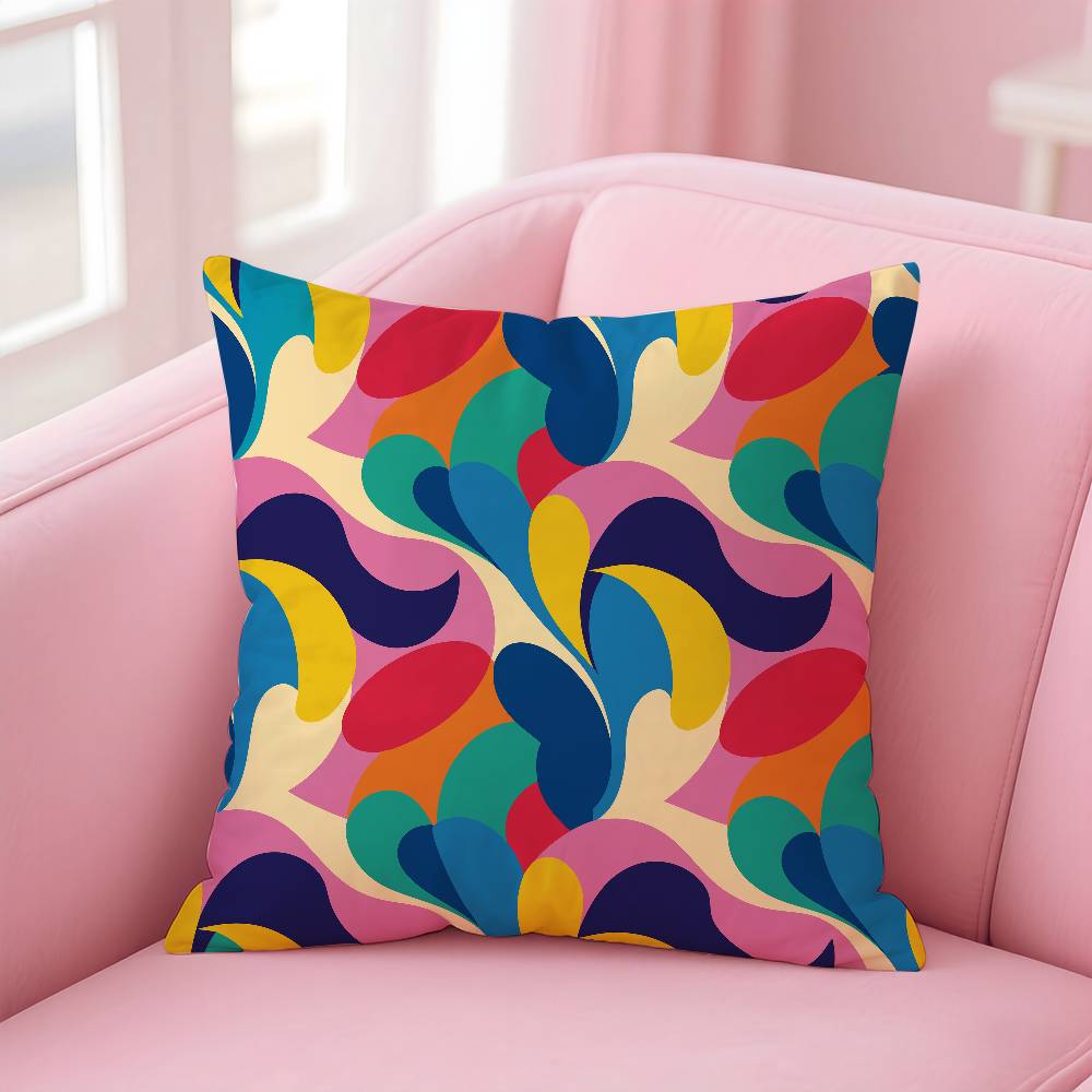 ART Abstract Colorful Pattern Pillow Case Comfort Sofa Bed Silky Elegant Invisible Zipper Custom Decorative Cushion Cover