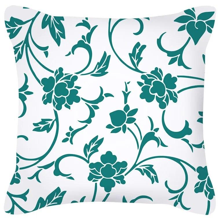 Blue Green Flower Leaf Printed Pillowcase Stripe Geometric Sofa Cushion Cover Home Decor Throw