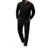 Men's Solid Color Round Neck Three Breasted Casual Sports Long Sleeved Trousers Suit